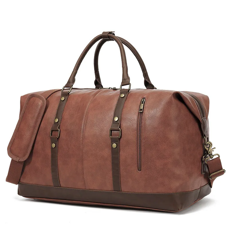 2022 luxury custom logo vintage leather duffle bags for women weekender overnight bag men waterproof large retro travel tote