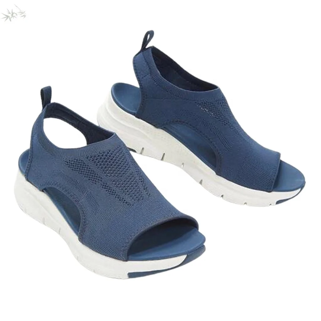 Top quality customized women open-toed shoes wide front slide-on mesh Wedges sandals