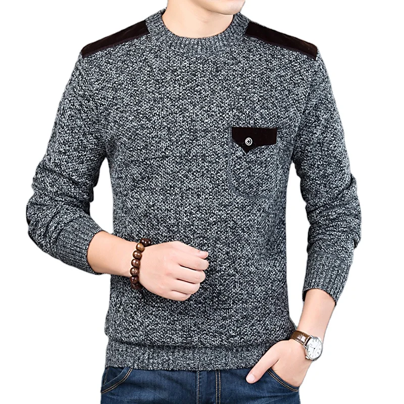 Оптовая продажа; В западном стиле с длинными рукавами и круглым вырезом человек, новая Утепленная зимняя нагрудном кармане свитер