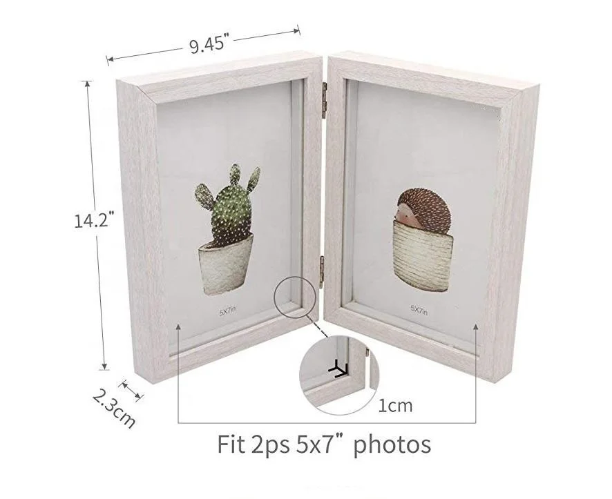 Новая стильная двойная фоторамка 5x7 белые деревянные откидные фоторамки коллаж теневая коробка 2 отверстия Элегантные Свадебные Уникальные подарки