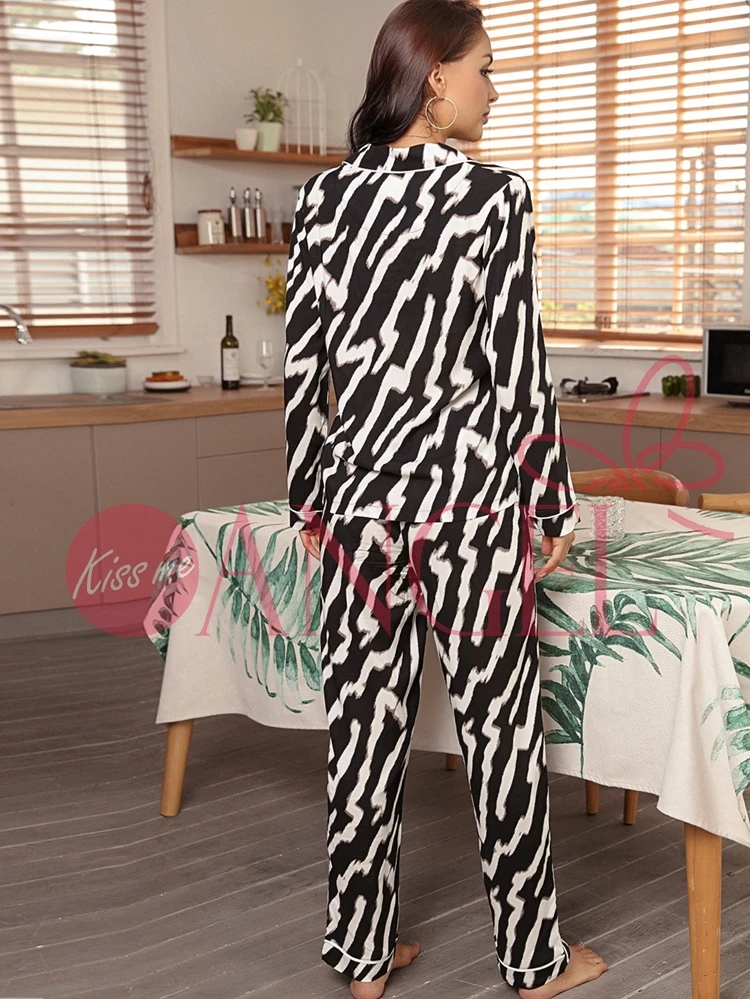 KISS ME ANGEL comfortable clothes striped cardigan long-sleeve top and trousers home pajamas female suit