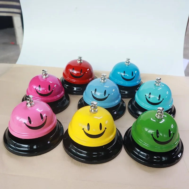 Metal smiley face hands ring bell pet training restaurant serving bar call bell contest answering machine puzzle table bell