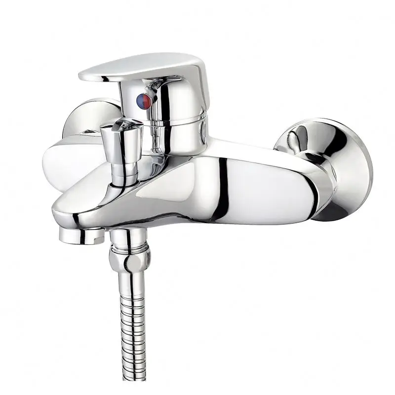 Хромированный полированный настенный экономичный смеситель для ванной комнаты с одной ручкой