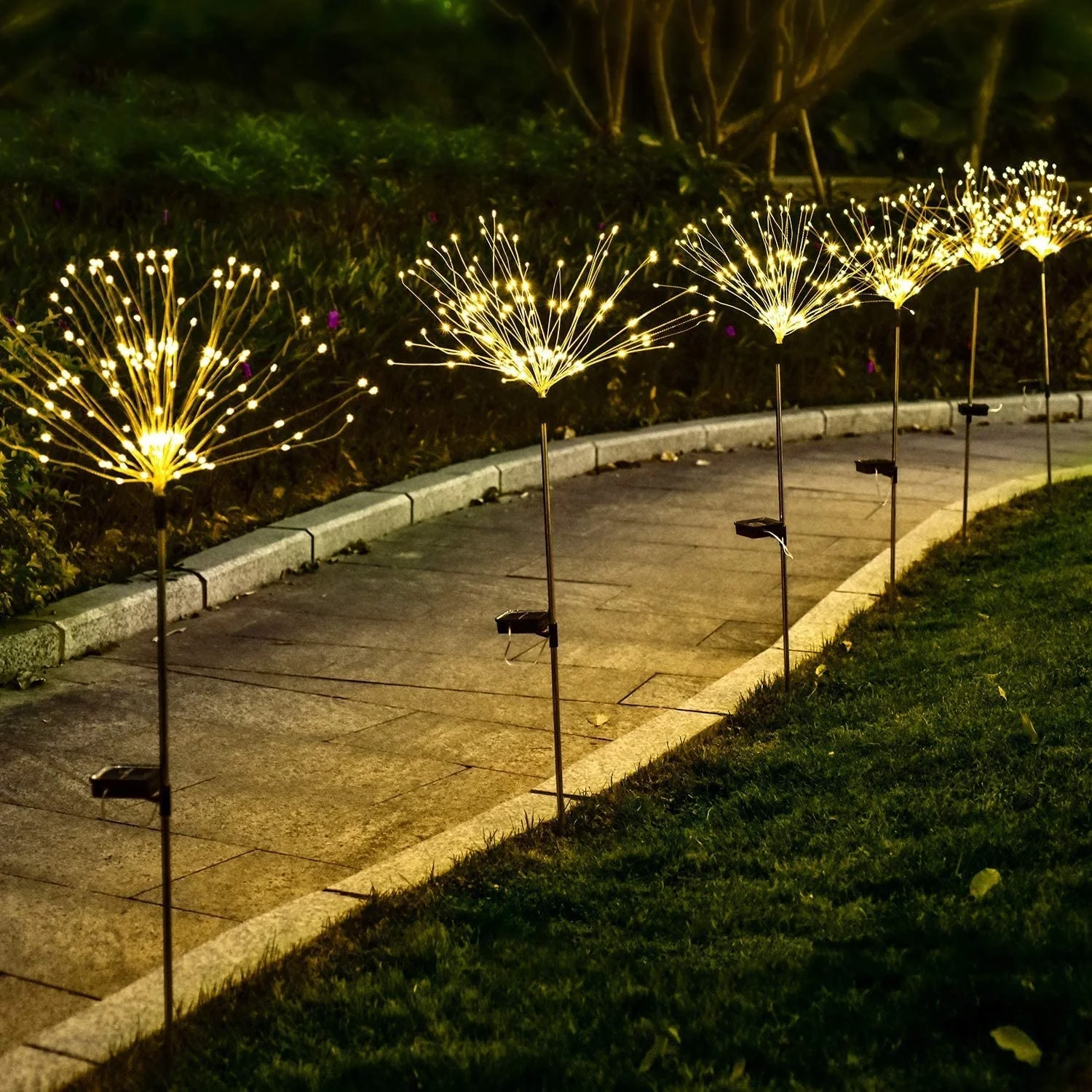 Outdoor Waterproof 120 LED Warm Light Copper Wire LED String Landscape Stakes Solar LED Firework Lights for Garden Christmas
