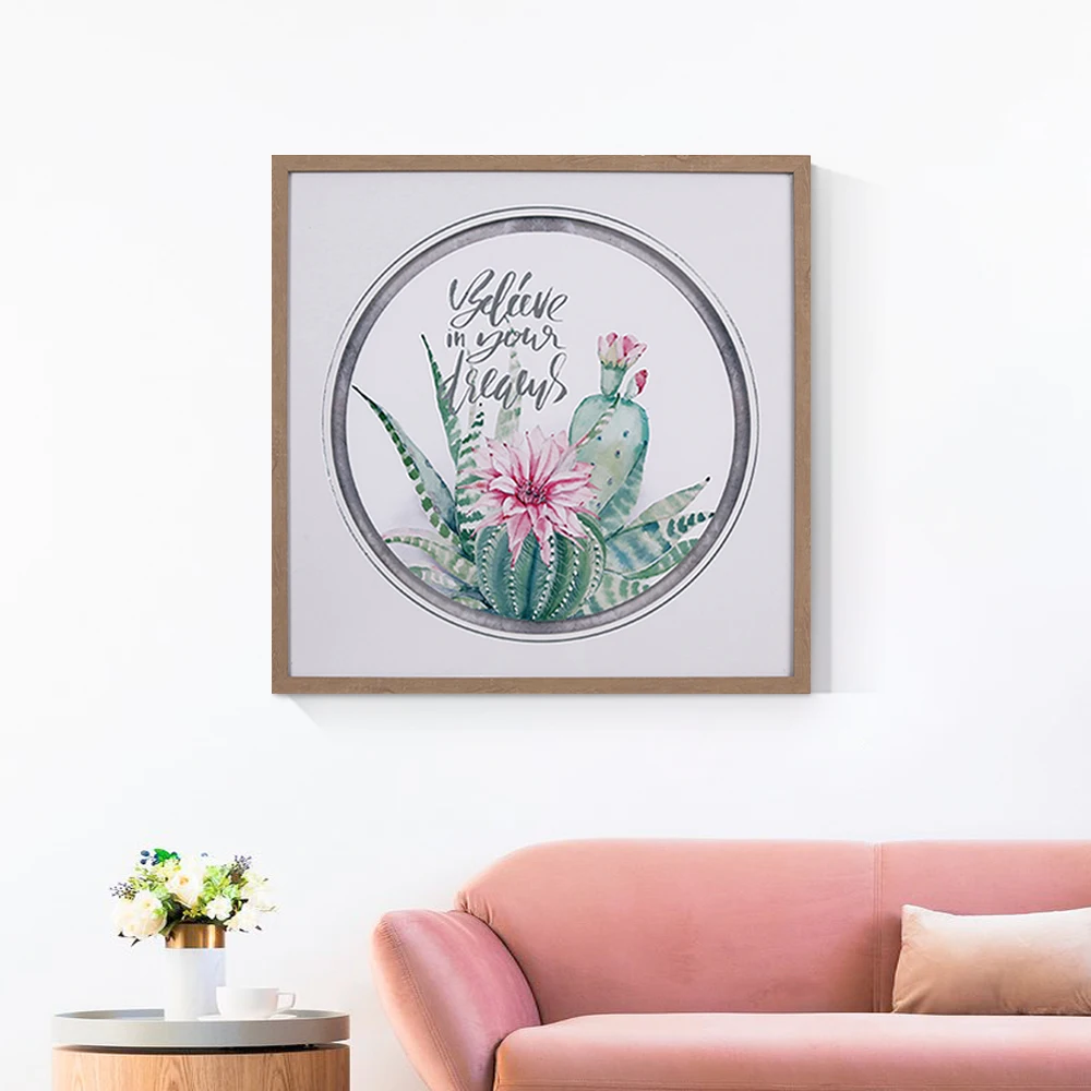 Настенная картина С КАКТУСОМ и цветами с рамкой для домашнего декора