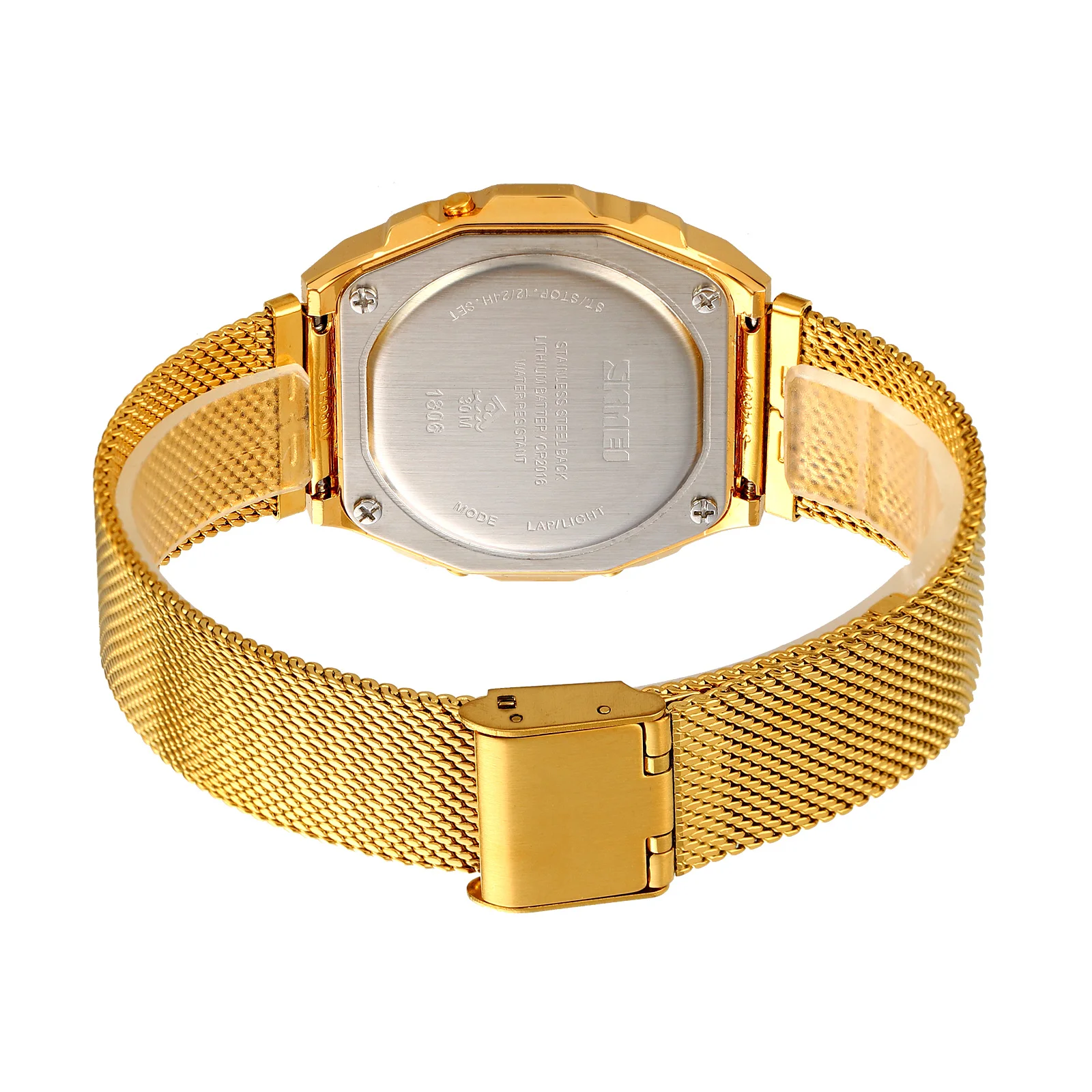 SKMEI 1806 Brand LED Casual Digital Watches Fashion Men Gold Wrist Watch Stainless Steel Water Resistant Unisex Sport Watch