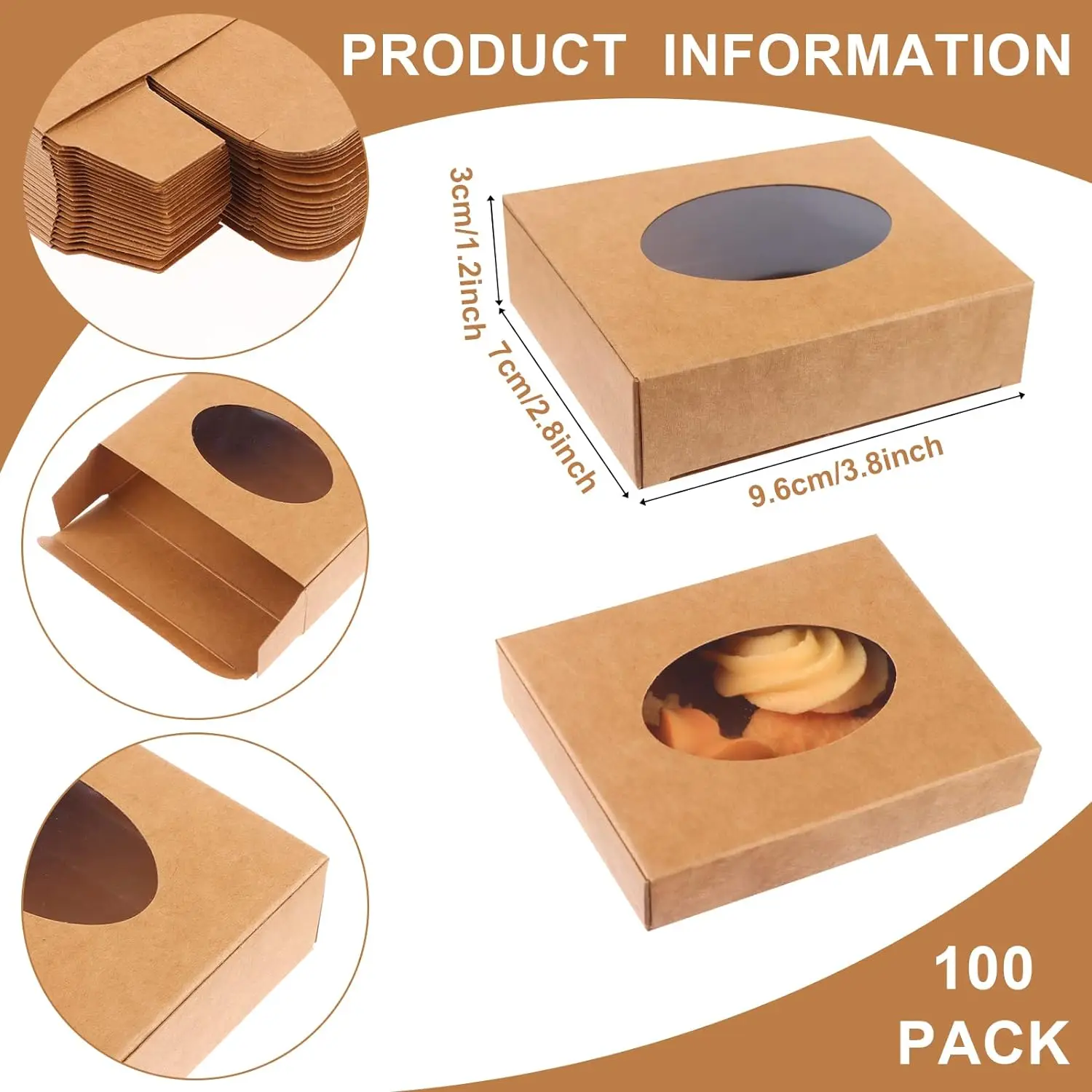 Mini Kraft Paper Packaging Cardboard Present Boxes with Window Round for Homemade Soap Favor Treat Bakery Candy