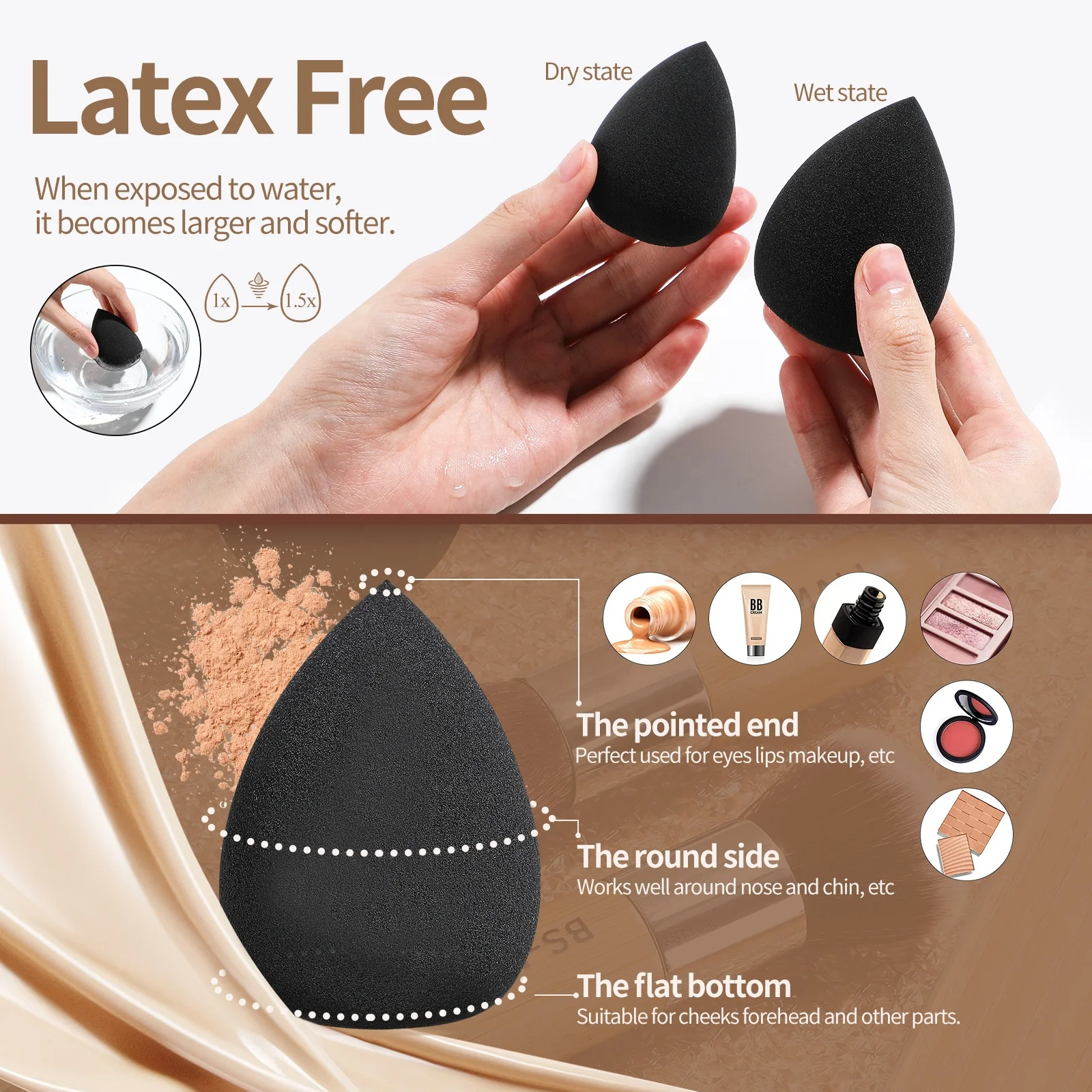 Hot Sell BS-MALL 11Pcs Vegan Bamboo Handle Face Makeup Brushes Cruelty-free Custom Logo Synthetic Makeup Brushes Makeup Sponge