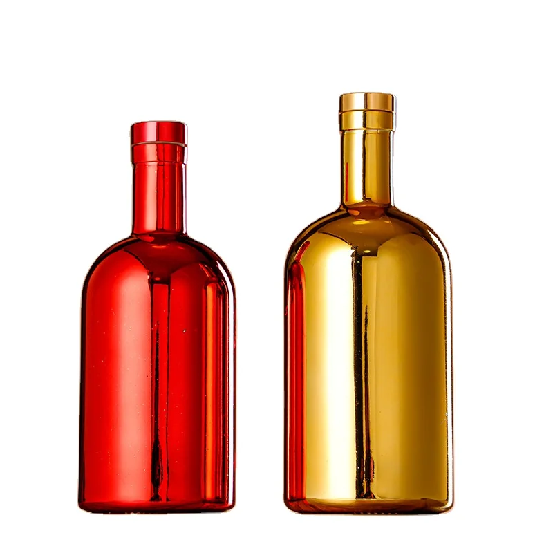 Newly Launched Super flint glass electroplating technology vodka bottle wine bottle with cork