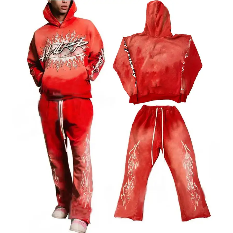 Custom Logo OEM Fleece Sweatsuit Plain Track Suits Sport 2 Piece sweatpants and hoodie set Tracksuits for Men