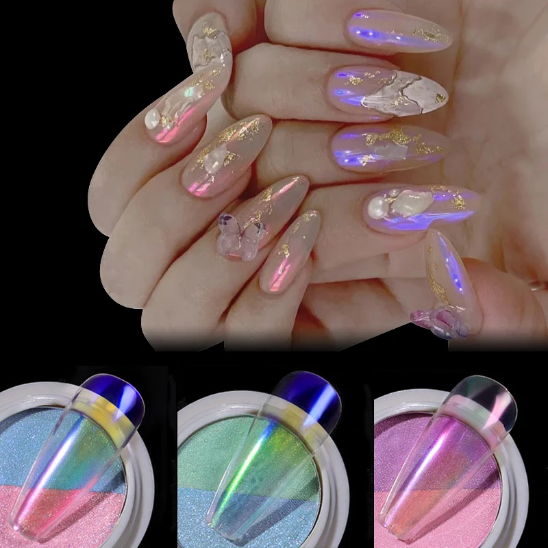 Порошки для ногтей Magic Mermaid, ногти с хромированным пигментом, двойной цвет, порошок Aurora