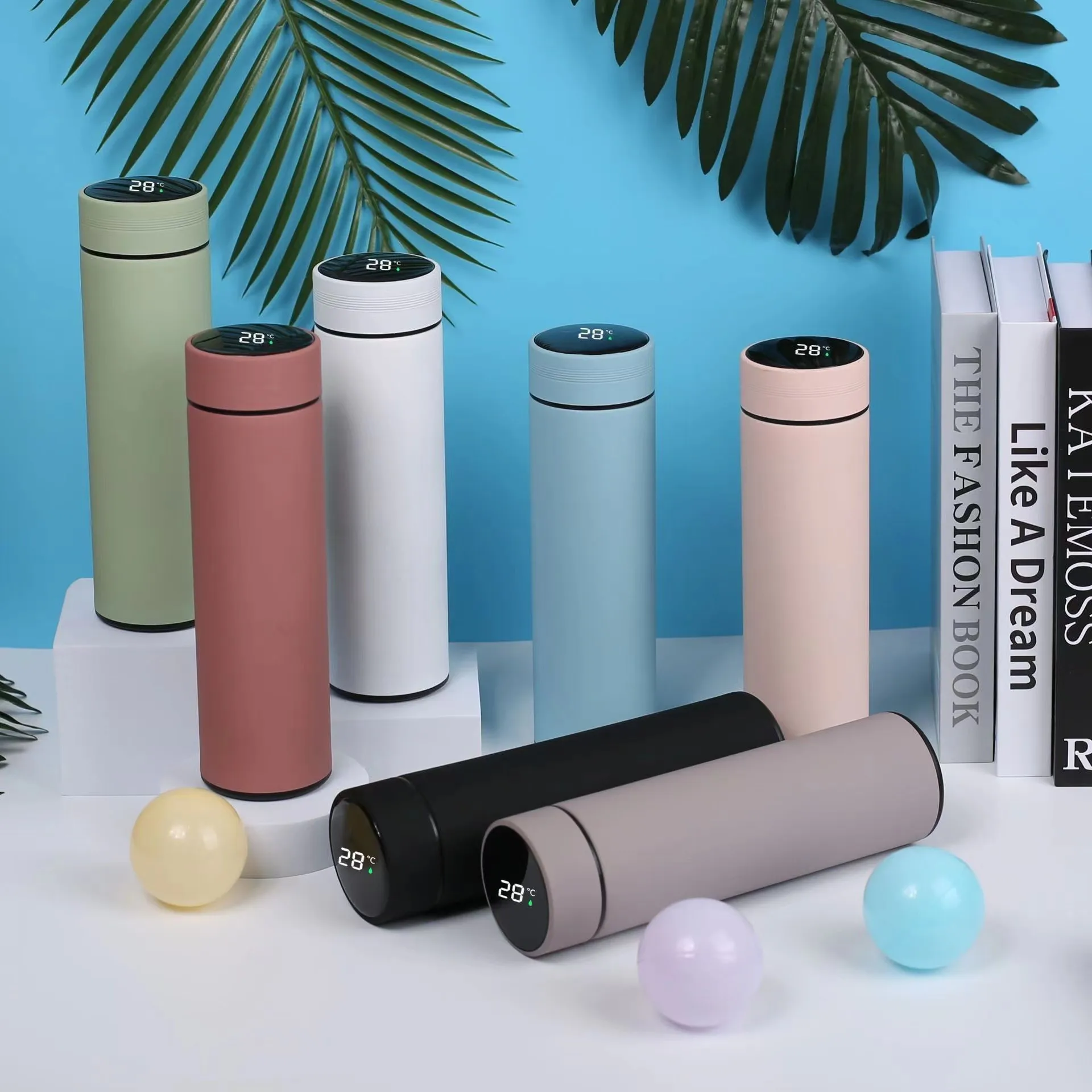 Rubber paint insulation cup intelligent temperature display Macaron vacuum flask stainless steel gift cup customized logo