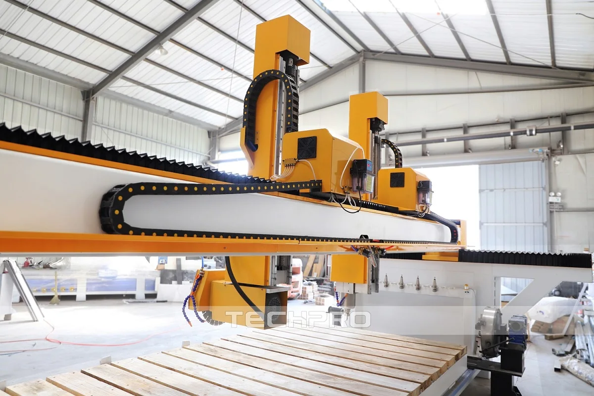 China 4 Axis ATC Double Heads Bridge Saw Stone Cnc Router Carving Cutting Machine Automatic Cnc Bridge Saw Granite Marble