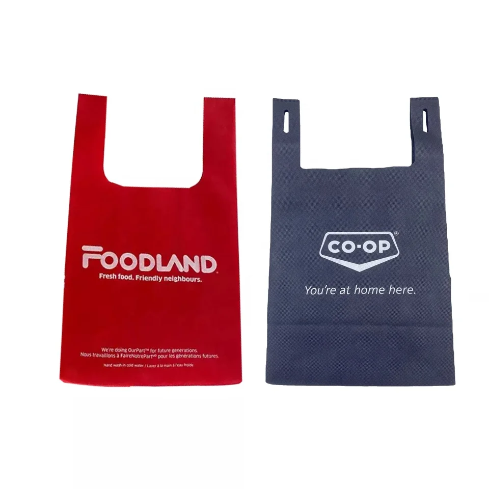 High quality reusable die cut grocery shopping t-shirt bag non woven 80g non woven polypropylene bags reinforced handle