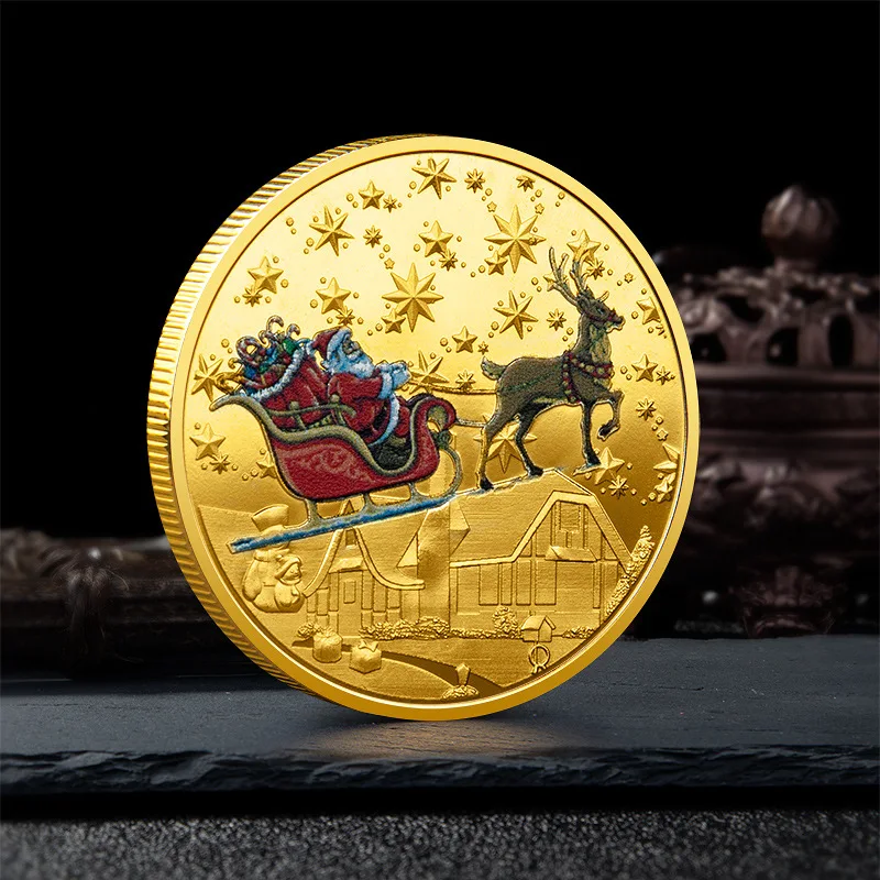 Santa Claus Wishing Coin Collectible Gold Plated Souvenir Merry Christmas Commemorative Coin for Happy New Year Gift