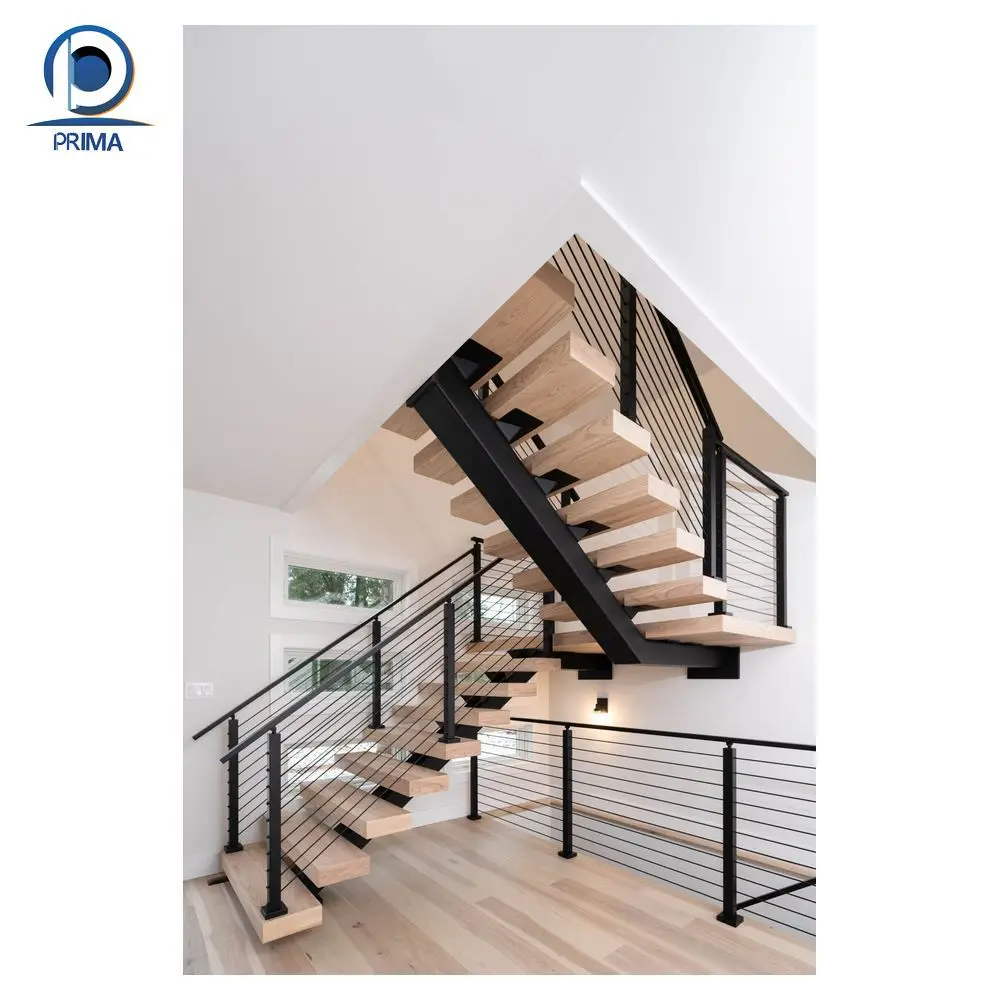 PRIMA Modern Style Solid Wood Staircase Flooring Luxury Interior Solid Wooden Treads Stairs