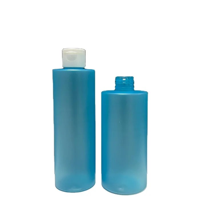 Custom 250ml 250 ml 8oz 8 oz PET Blue Frosted Plastic Cosmetic Skincare Toner Packaging Container Bottles With Flip Top Caps