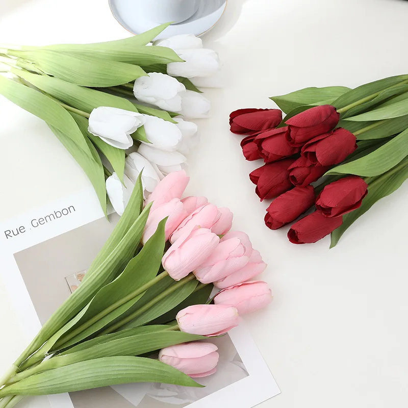 2024 Wholesale Artificial Moisturizing Single Tulip Realistic Wet Tulips Home Office Decorative Gift Tulip
