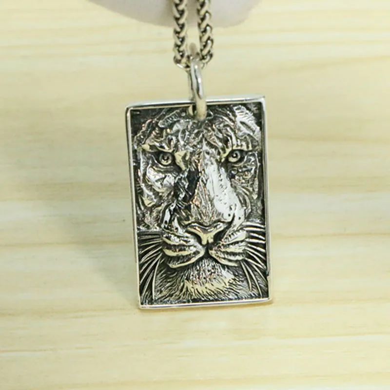 Оптовая продажа мужские стерлингового серебра 925 винтажный кулон с гравировкой Лев ожерелье для мужчин и женщин в стиле ретро простой биркой ювелирные изделия