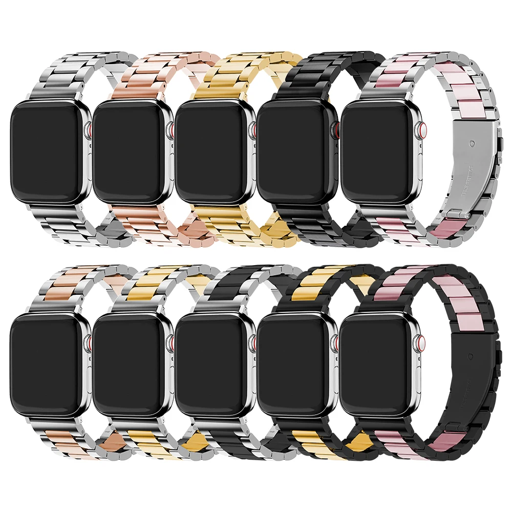 RYB 316L Metal Link Bracelet Replacement Stainless Steel Strap Band for Apple Watch 7 6 SE 5 4 3 2 1