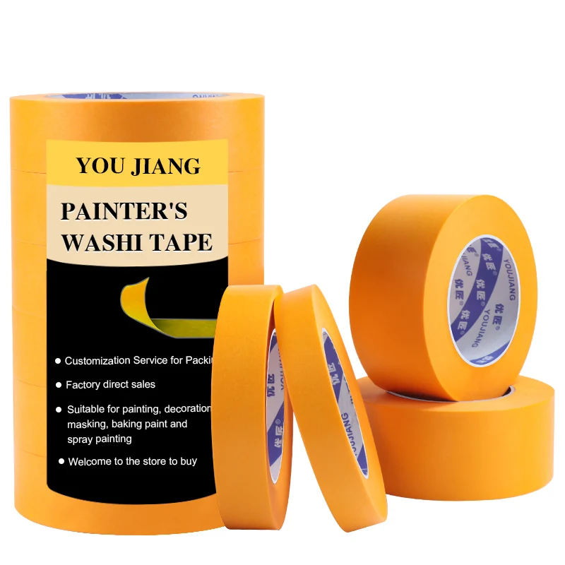 YOUJIANG Rubber glue No Residue Painting Orange Waterproof Masking Painted goldband Washi paper Tape