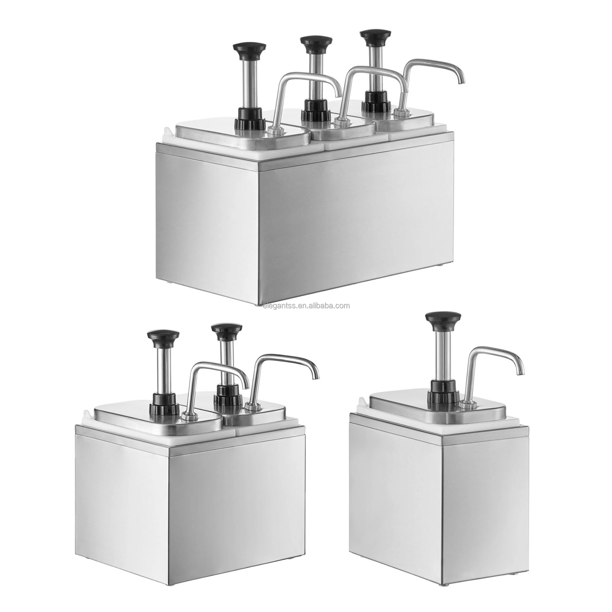 Elegant Square Press Type Sauce Dispenser Jam Ketchup Long Nozzle Stainless Steel Sauce Dispenser