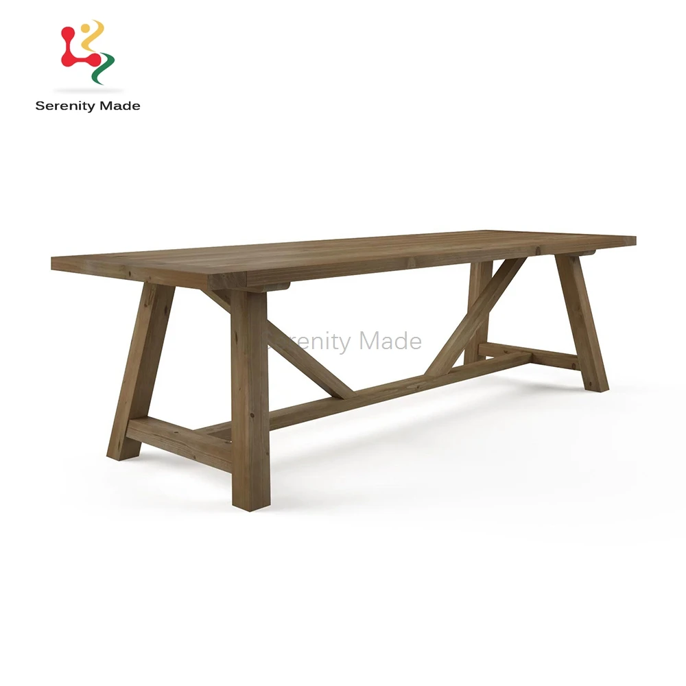Outdoor patio garden event furniture restaurtant solid wood rectangular dining long table