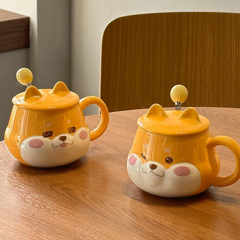 Creative Cute Shiba Inu Ceramic Cup With Lid High-Looking Ins Style Home Couple Water Cup Companion Gift Mug Wholesale