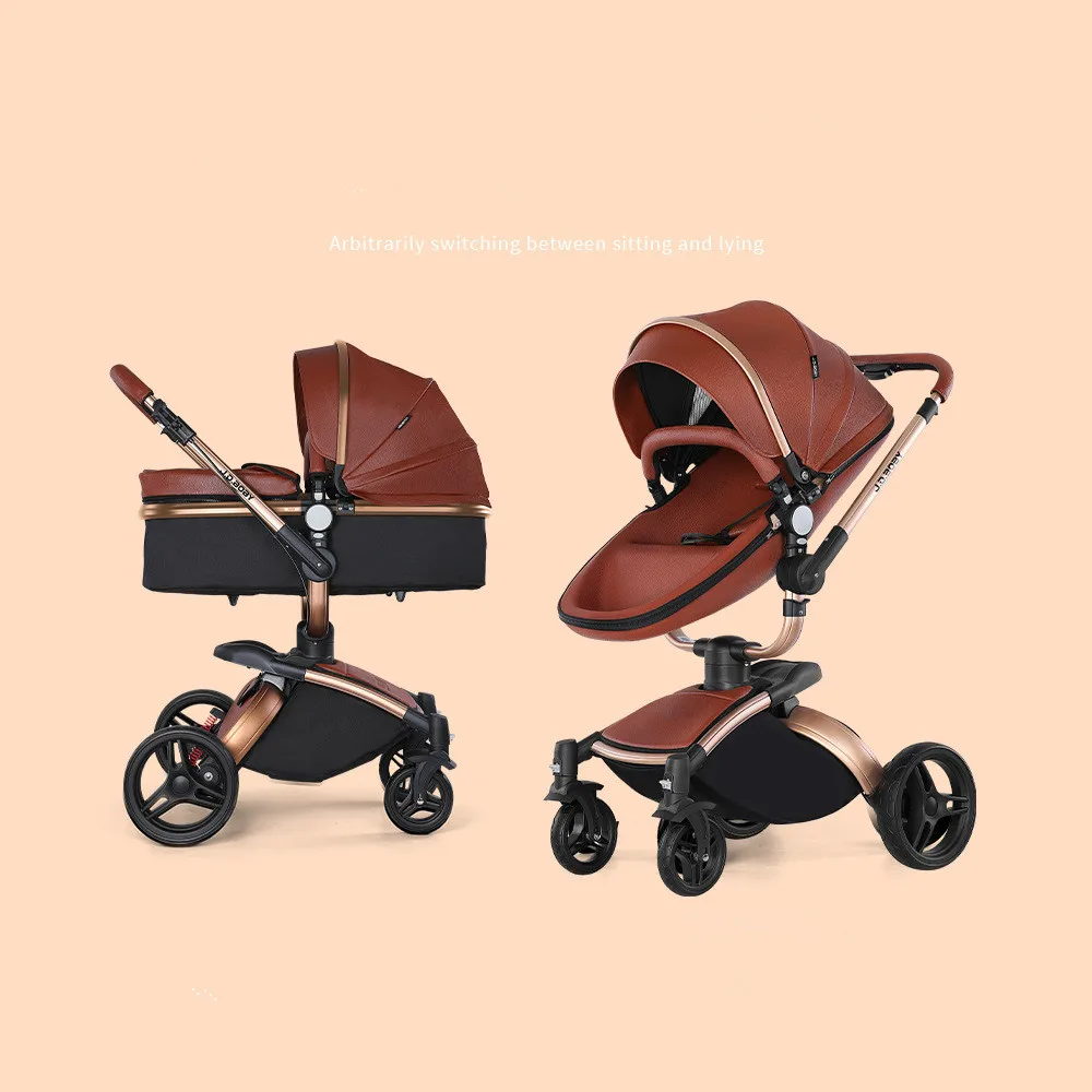 Foldable Aluminum Alloy Pushchair with Adjustable Backrest, 2 in 1 High Landscape Convertible Reversible Bassinet Pram