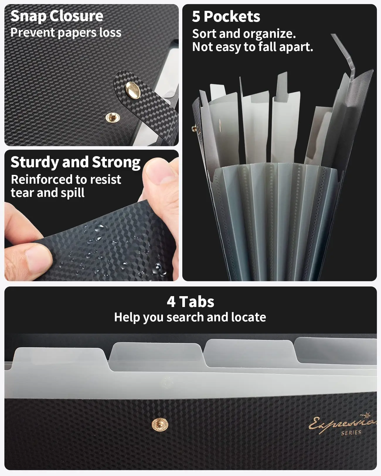 Cute 5 Pocket File Folder with Labels Portable Accordion File Bag Letter Size Expanding File Organizer