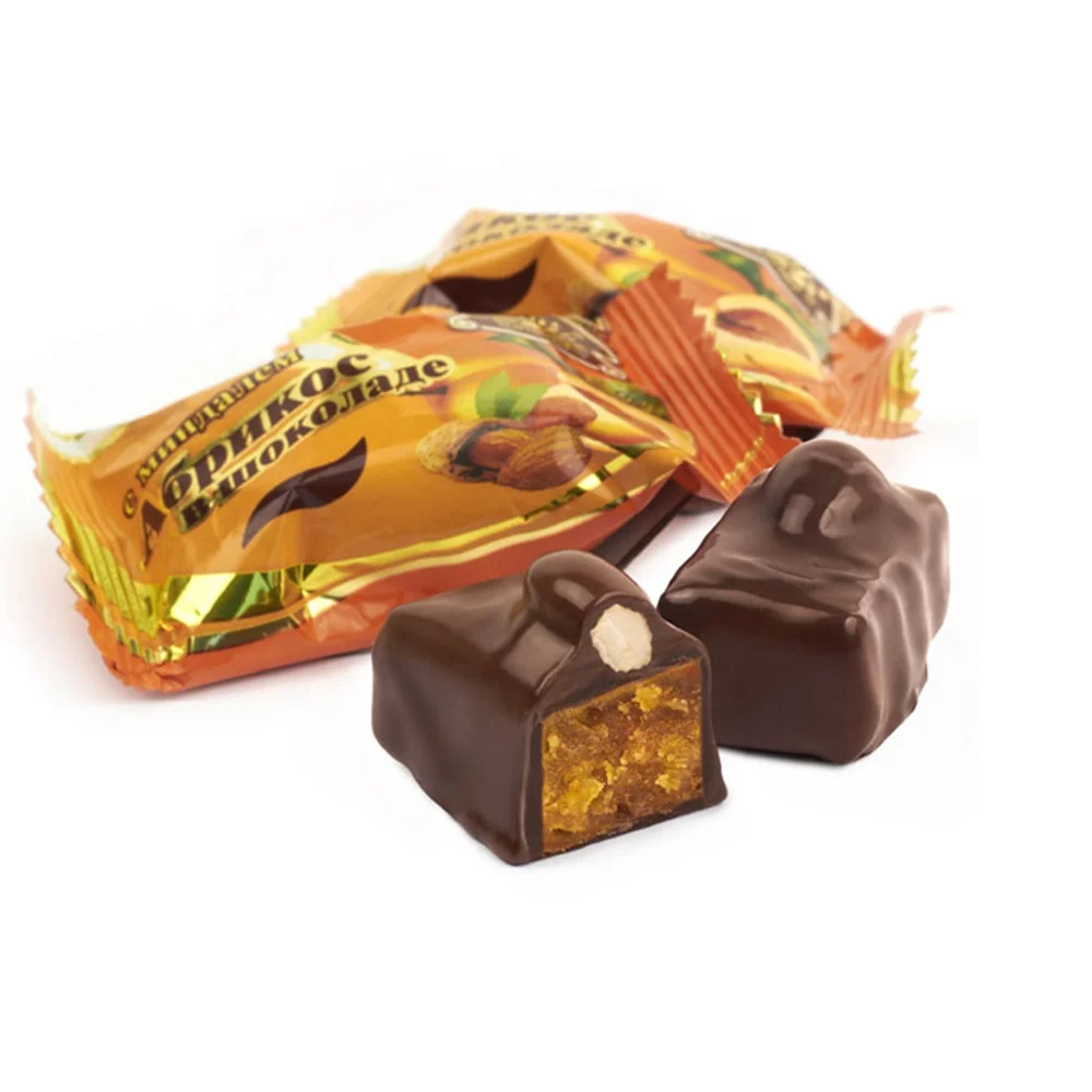 
Confectionery dark chocolate covered dried fruits with almond candies 