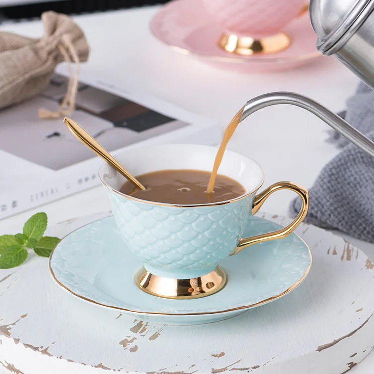 Vintage Ceramic Color Glaze Fine Bone China Coffee Cup And Saucer