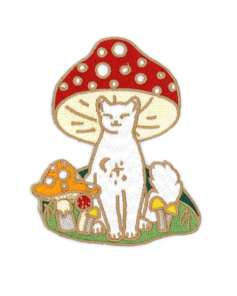 Mushroom Cat animal clothing accessories fashion embroidery Patch Iron On sew on Embroidered Patches Applique Badge