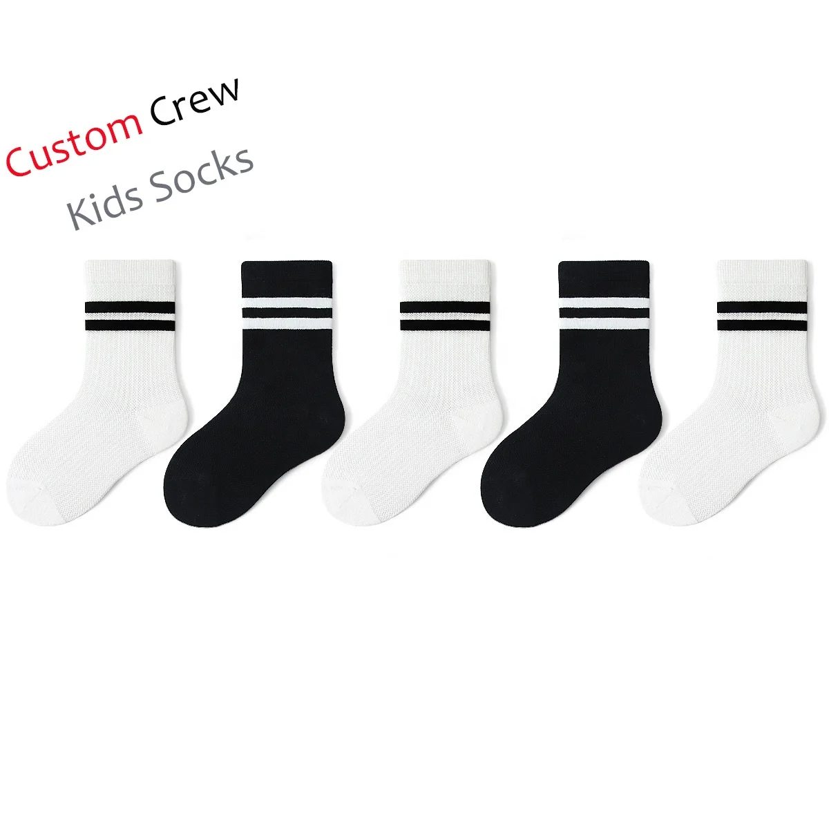 Boys Girls White Grey Black Colour Strips Cotton Crew Kids School Socks