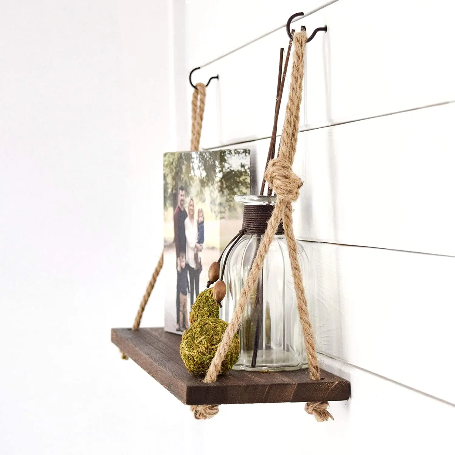 Lace Wood Hanging Farmhouse Rope Shelf Triangle Floating Wood Shelf Plant Wood Shelf