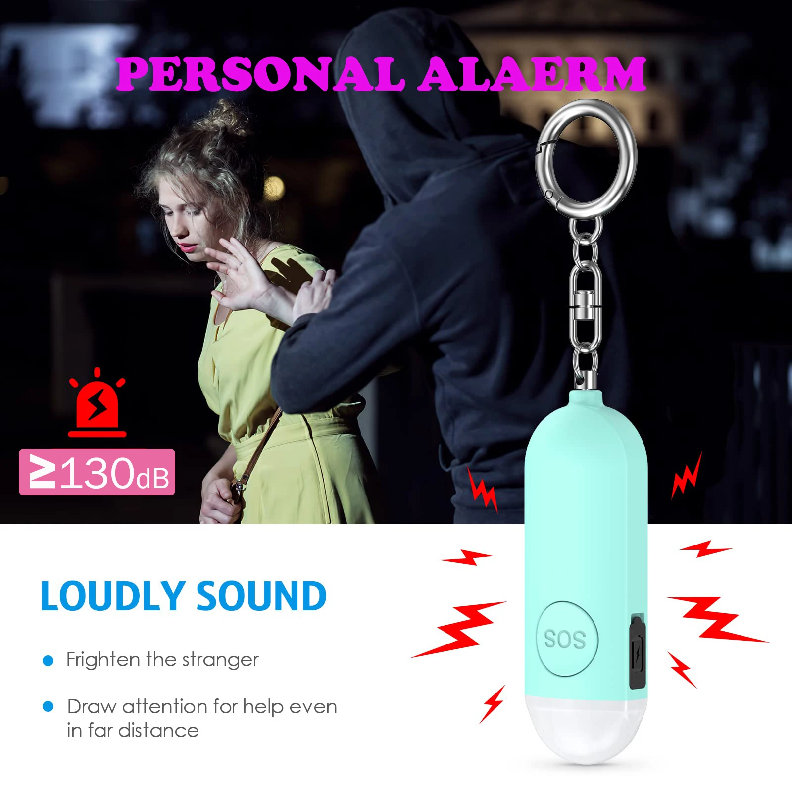 Measured130db sound Loud Alarm Siren Led lights Emergency Sos Security Self Defense Alarm Keychain Personal Alarm For Women