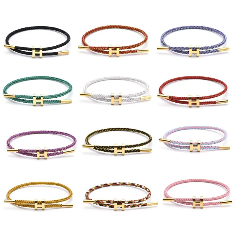 Hot selling Luxury Bracelet 18k Gold Waterproof Women Bracelet Stainless Steel Adjustable H Letter Woven Bracelet