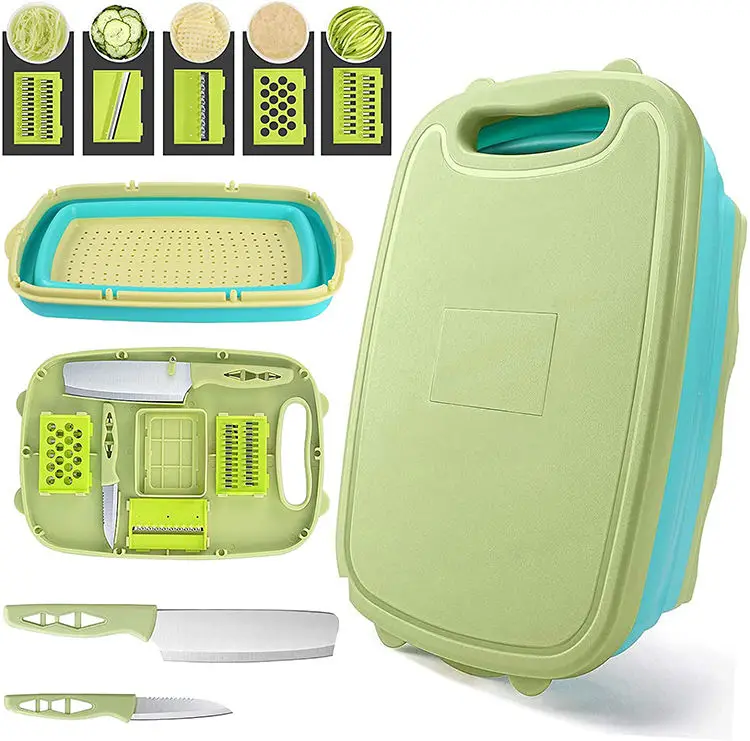 9 in 1 Outdoor Foldable Folding Plastic Cutting Chopping Board Kitchen Silicone  fruit cutting board set with knife and basket