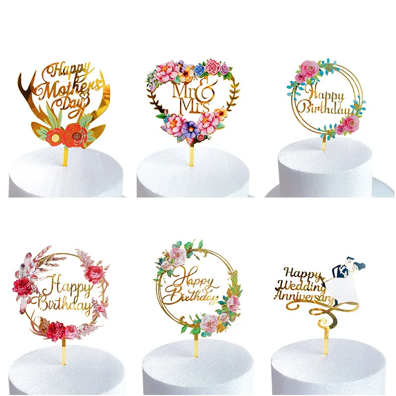 New Design Flower Birthday Cake Topper Decoration For Wedding And Happy Birthday Hot sale products