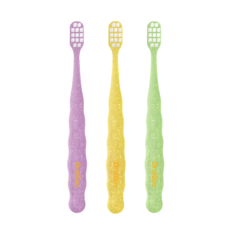 Square Hole 10000 Bristles Gold Sheet Transparent Handle Soft Children Kids Toothbrush Durable Kids Tooth Brushes 3pc pack