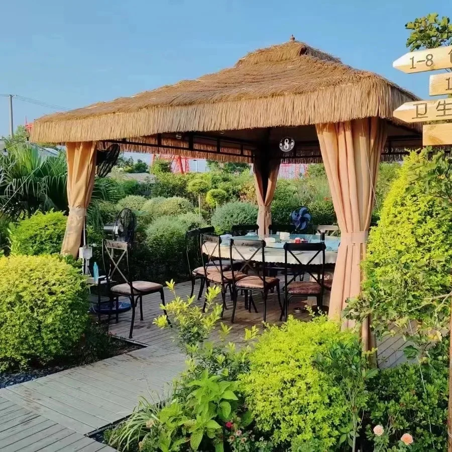 All Weather Outdoor Gazebo Camping Villa Garden Pavilion Doubletop Thatch Removable Tent 3M*3M