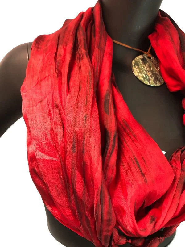 High Quality Necklace Scarf, 100% Vietnam Silk- Loop with Wooden Diamond Beads - OEM, ODM - Fashion Silk Necklace Scarf