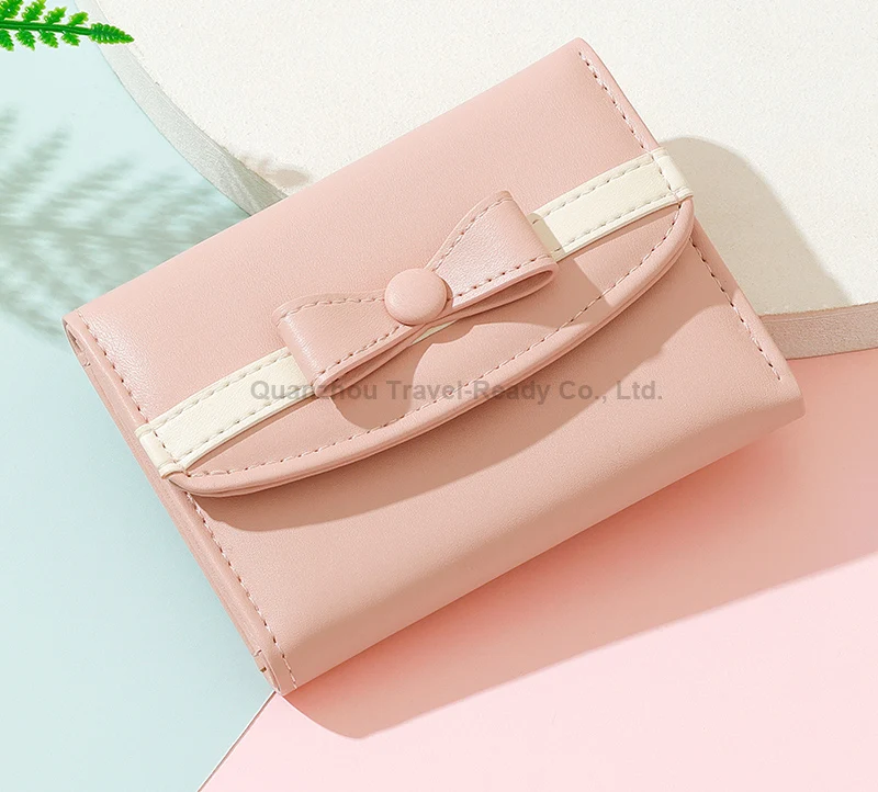 Wholesale hot sale simple storage large capacity purse PU leather bow cute student coin purse girl