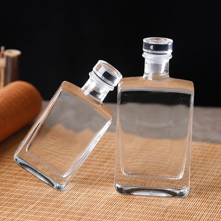 100ml Clear Square Fruit Juice Bottle Glass Vodka Wine Bottle With Glass Stopper