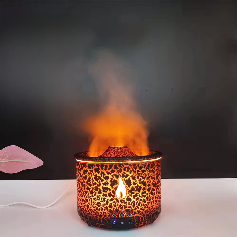 Volcanic Jellyfish Flame Aroma Humidifier 360ml Portable Table Electric Ultrasonic Simulated Fire Volcano Essential Oil Diffuser
