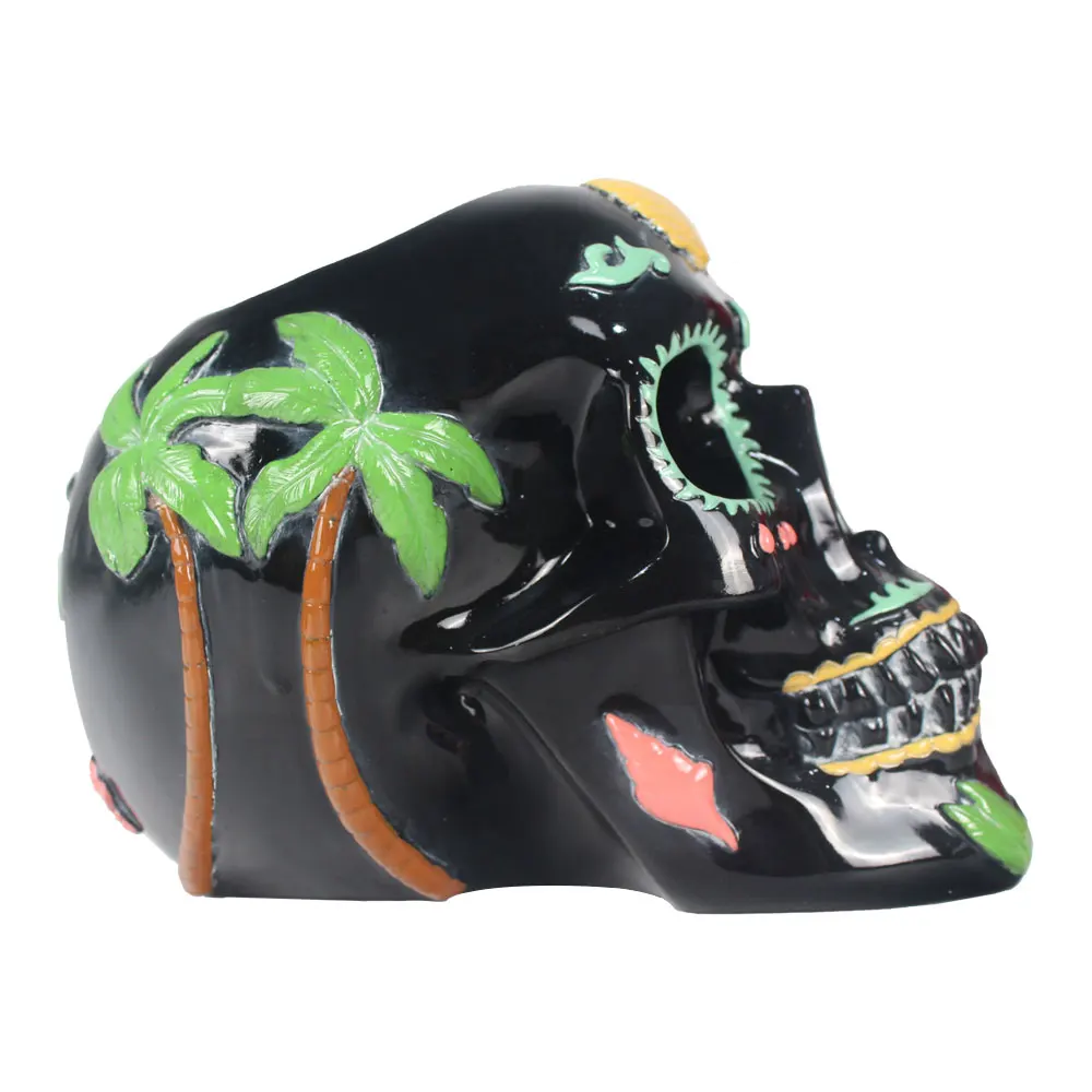 Оптовая продажа, индивидуальные поделки из смолы, скульптура, яркий изысканный домашний декор, держатель для карандашей с зеленым черепом