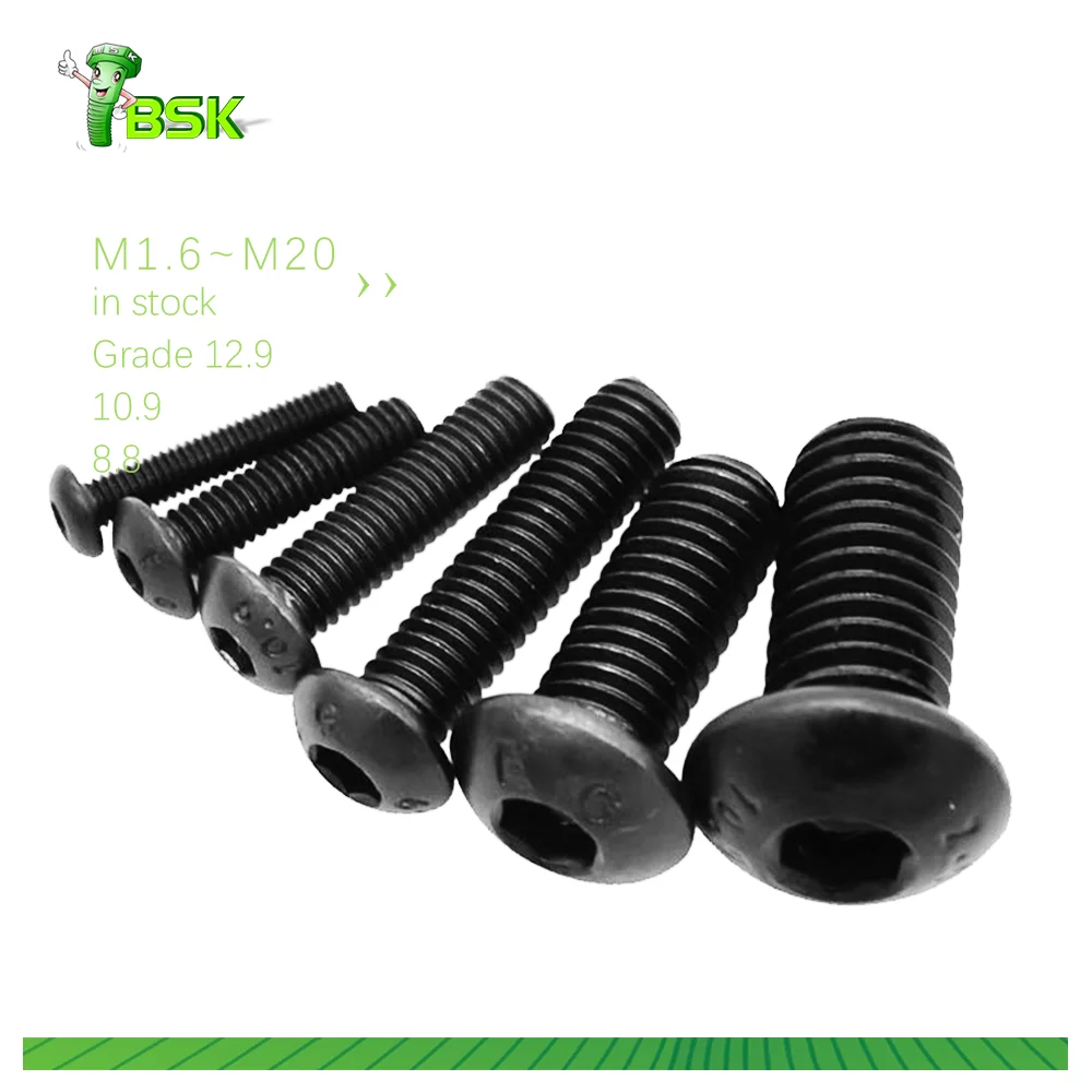 M2 M2.5 M3 M4 M5 M6 M8 M10 M12 M14 M16 M18 M20 Hexagon Hex Socket Pan Round Mushroom Head Screw Steel ISO7380 10.9 Grade Black