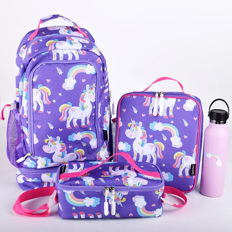 Water Bottle School Backpacks and Lunch Bag Set Wholesale Newest Product Durable 600D Oxford for Kids CANS Cartoon Cooler Bag