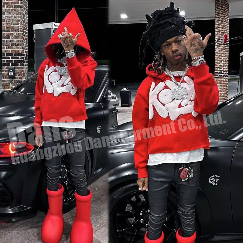 Mens Pullover Sweatshirt Custom Cotton French Terry No String Raw Hem Hoodie Oversized 3D Puff Print Cropped Hoodies For Men