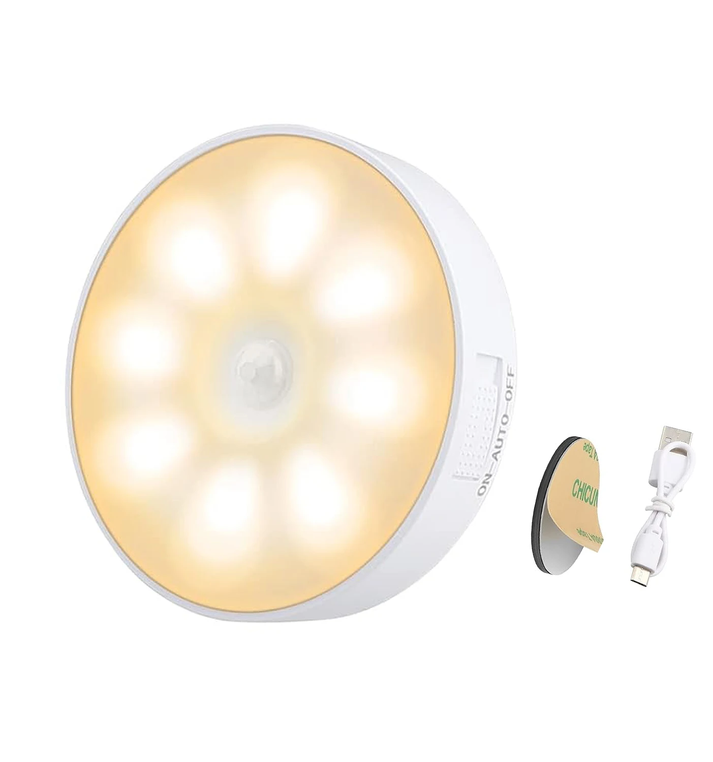 Automatic wireless battery operated led rechargeable mini under cabinet closet wardrobe motion sensor round puck night light